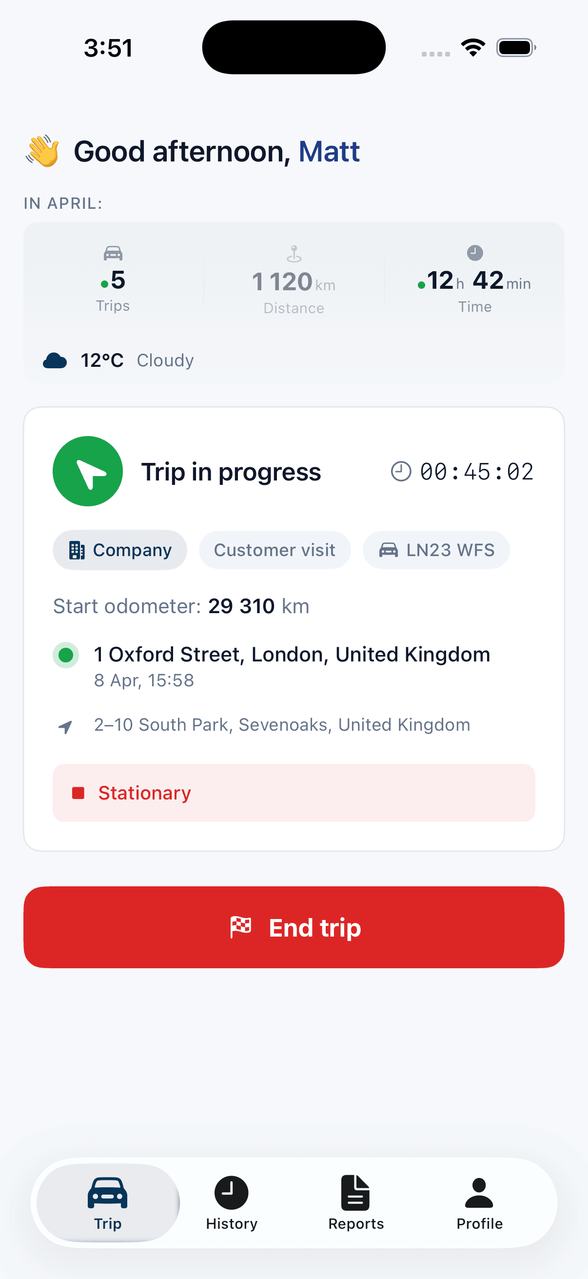 Aroute mobile app recording trips automatically with GPS